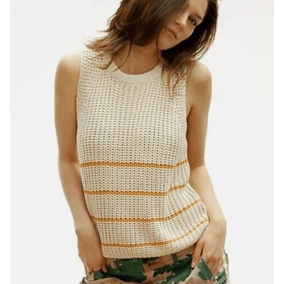 Anthropologie Gentle Fawn Crochet Beige Dunbar Rope Stripe Vest, Size Medium - Picture 1 of 8